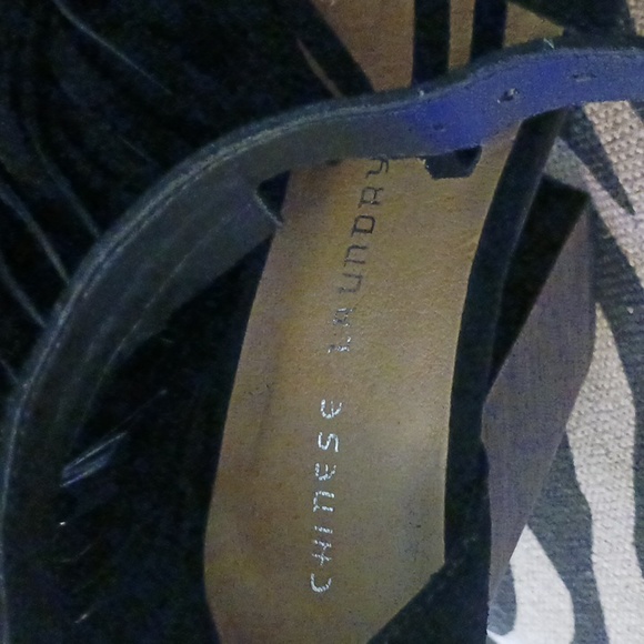 NWOT Black Chinese Laundry Suede Boho fringe Open Toe Booties, size 9 - Picture 3 of 4